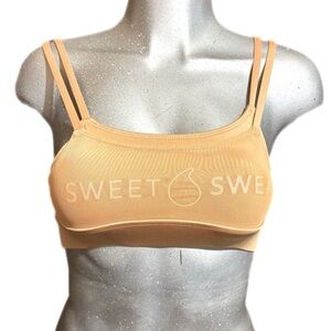 Sweet Sweat Tan Sports Bra Double Straps Mesh Workout Gym Athletic Yoga Sz Large